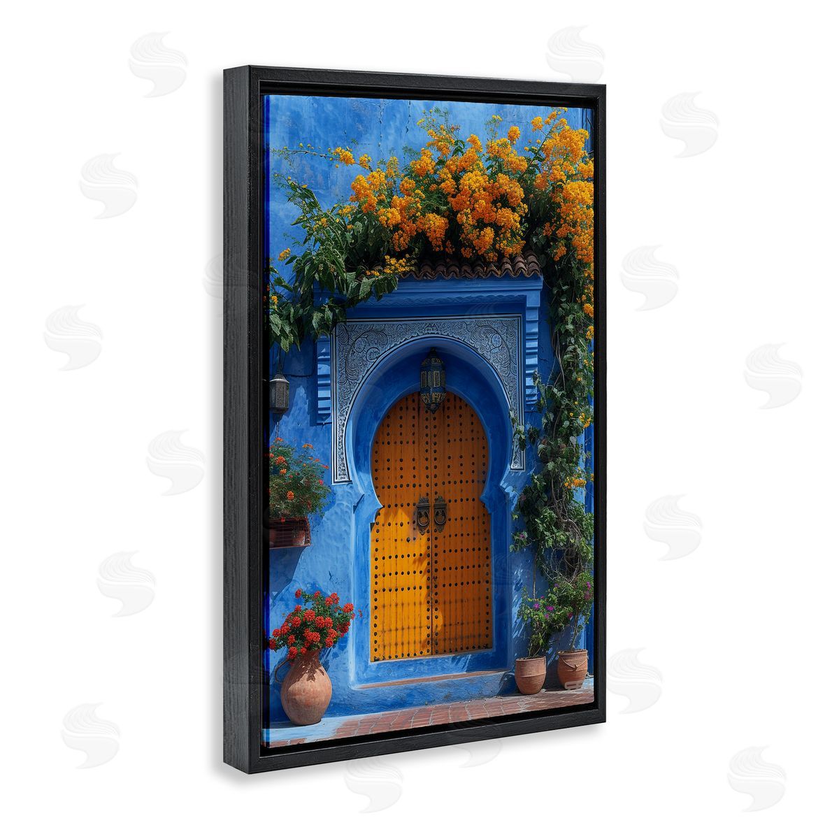 RB Blue & Orange Architecture Black Floating Frame Canvas Wall Art Print