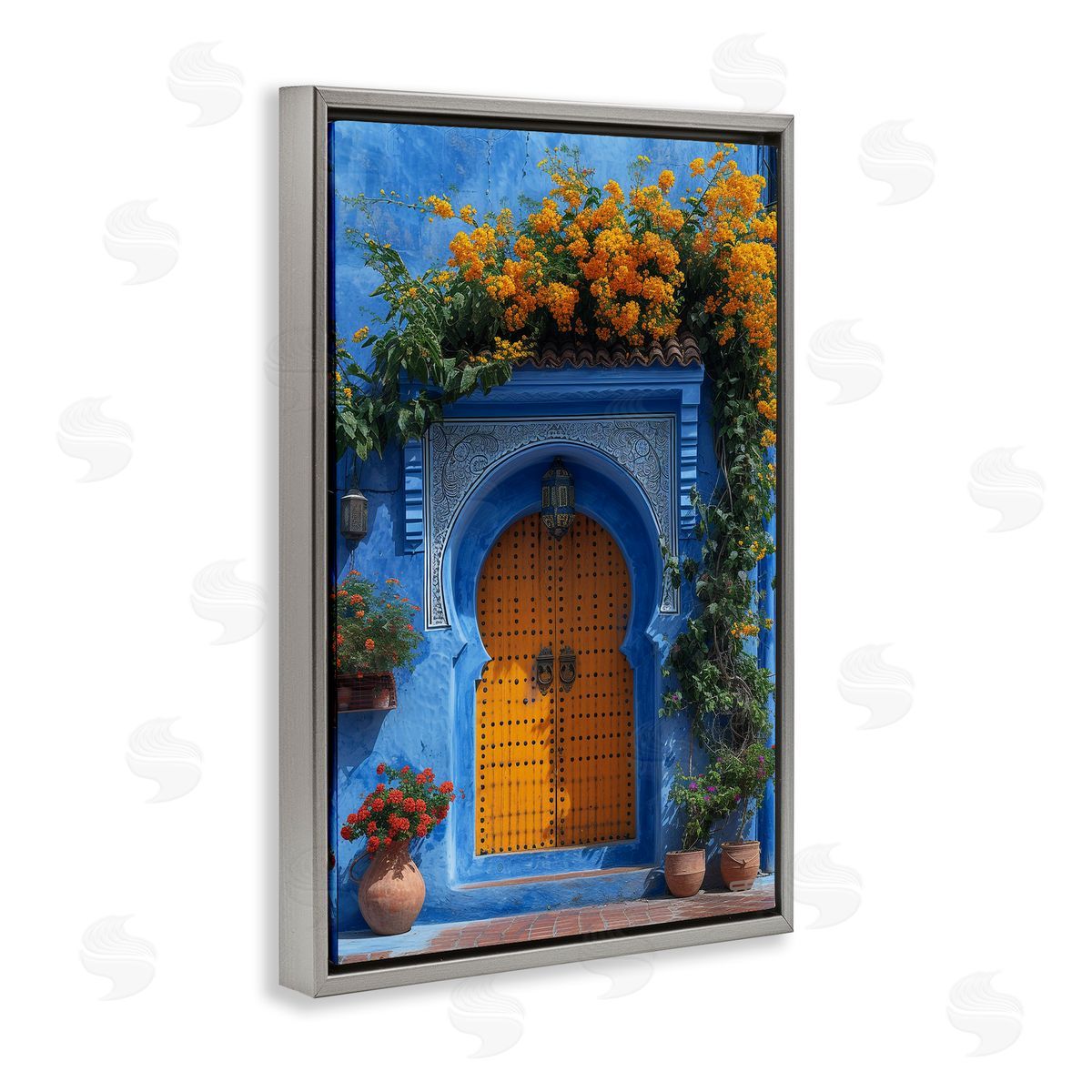 RB Blue & Orange Architecture Gray Floating Frame Canvas Wall Art Print