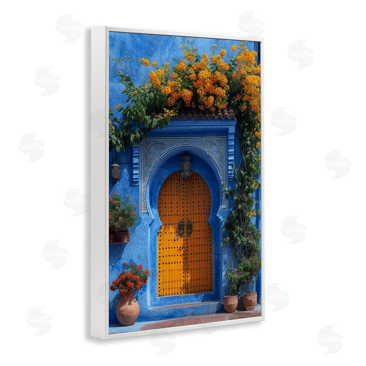 RB Blue & Orange Architecture White Framed Giclee Wall Art Print