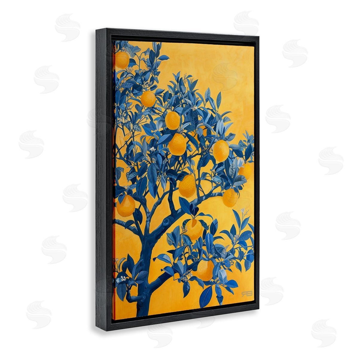 RB Lemon Tree on Orange Black Floating Frame Canvas Wall Art Print