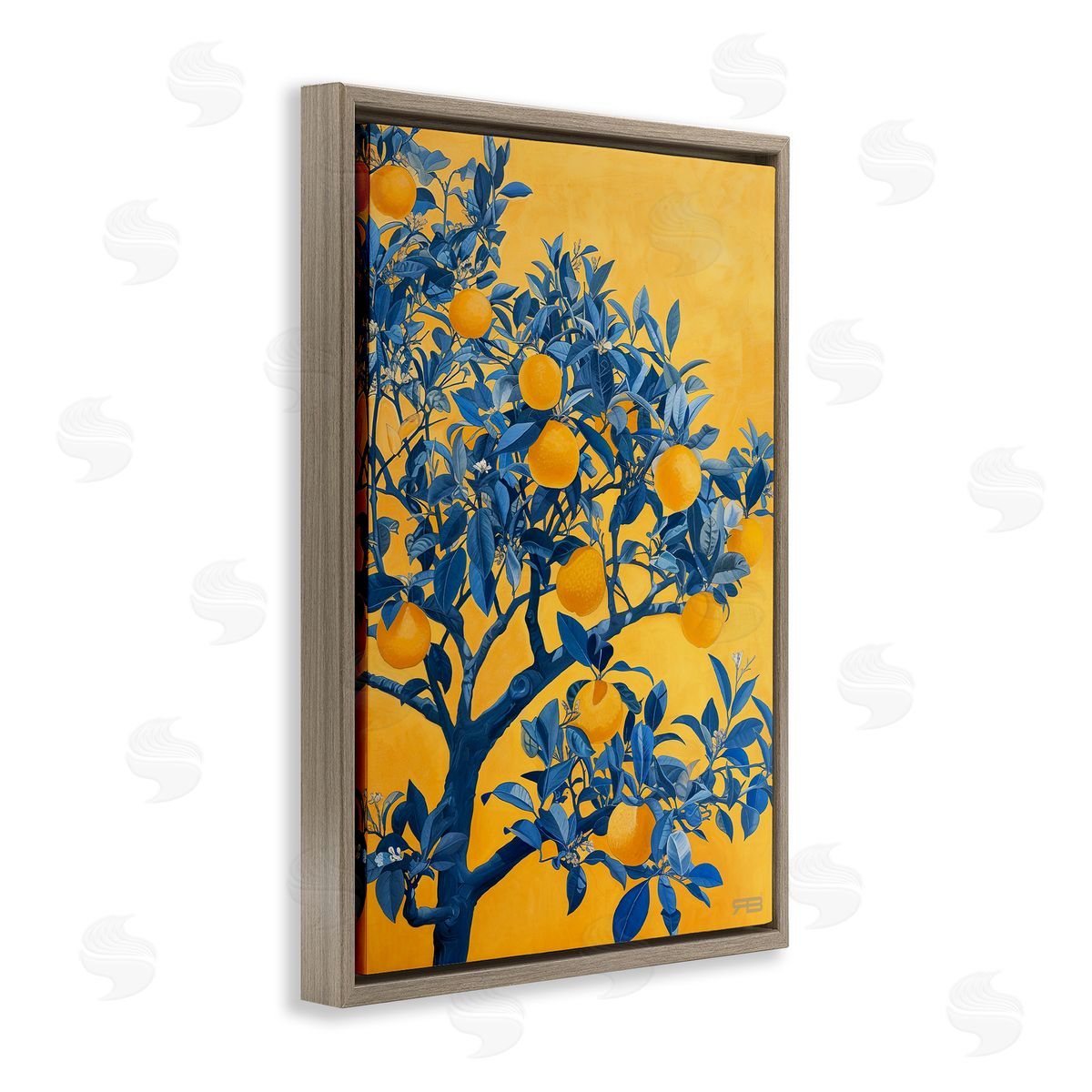 RB Lemon Tree on Orange Brown Floating Frame Canvas Wall Art Print