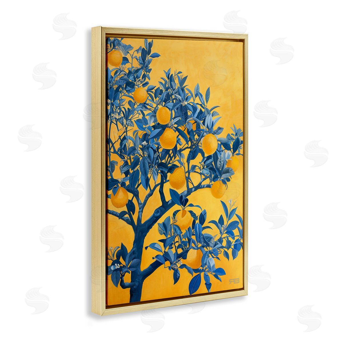 RB Lemon Tree on Orange Gold Floating Frame Canvas Wall Art Print
