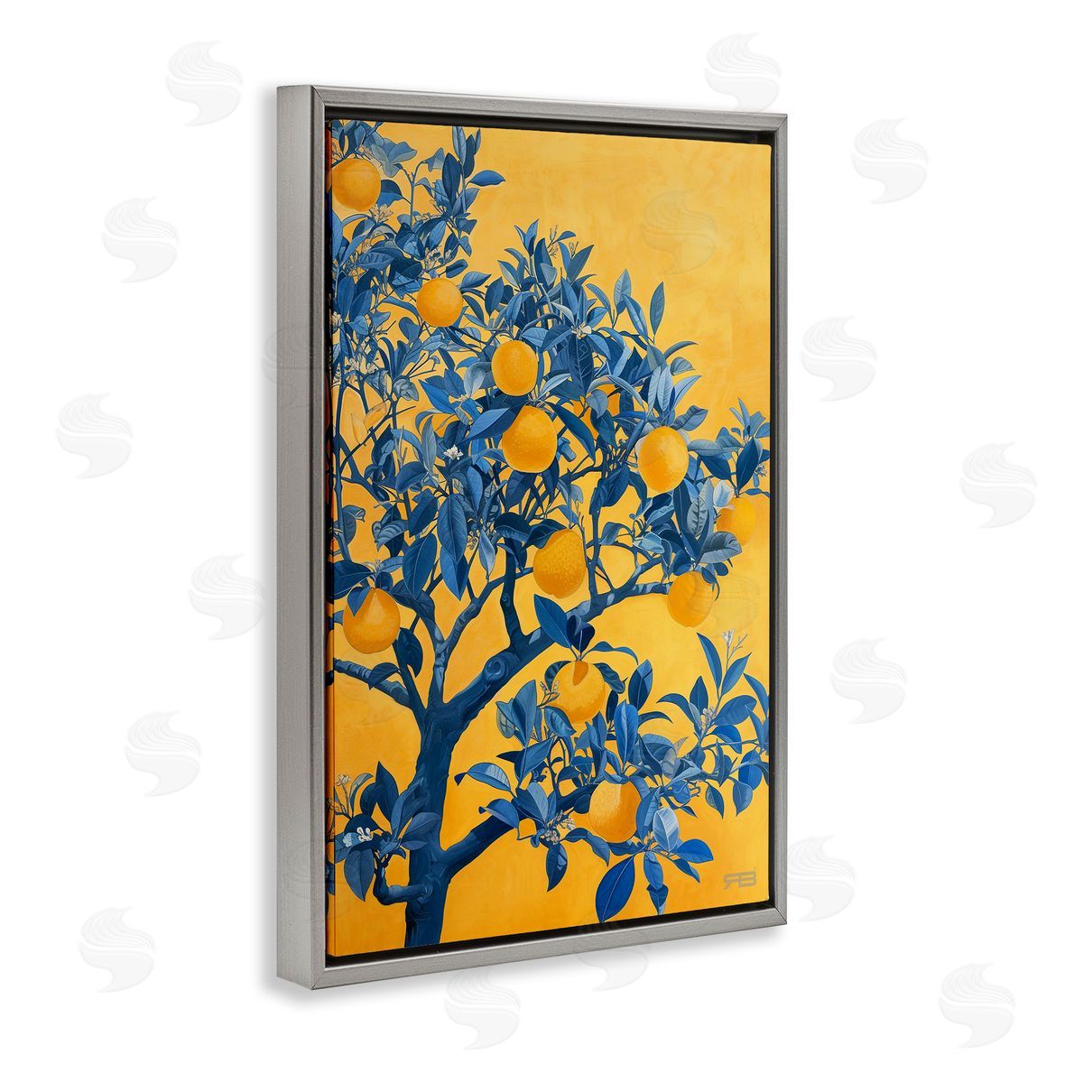 RB Lemon Tree on Orange Gray Floating Frame Canvas Wall Art Print