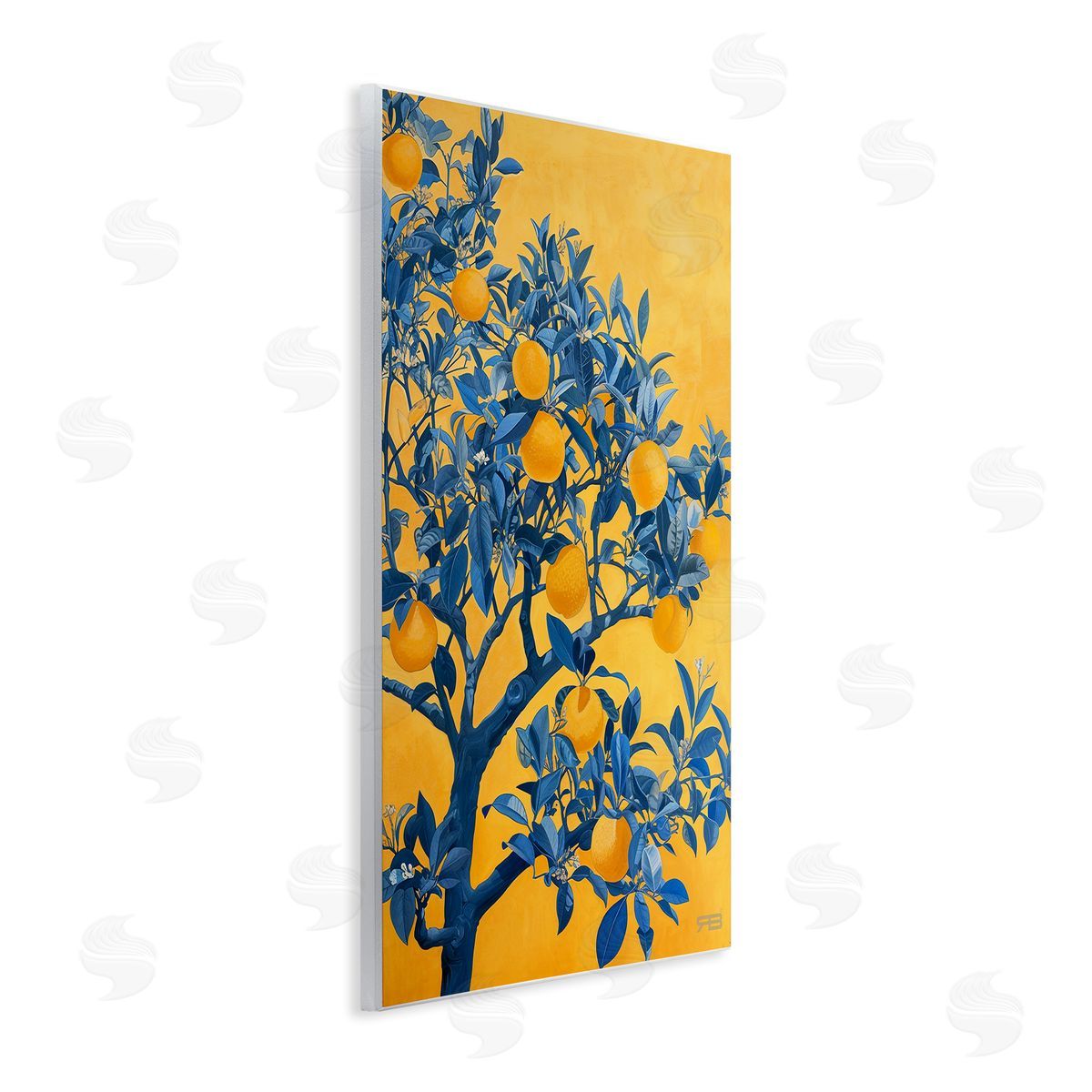 RB Lemon Tree on Orange Wooden Wall Plaque Art Print