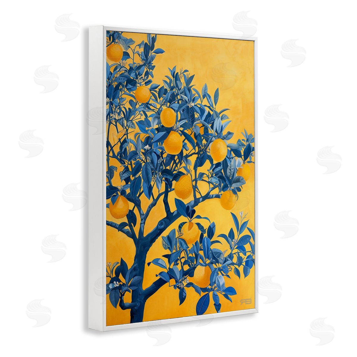RB Lemon Tree on Orange White Framed Giclee Wall Art Print
