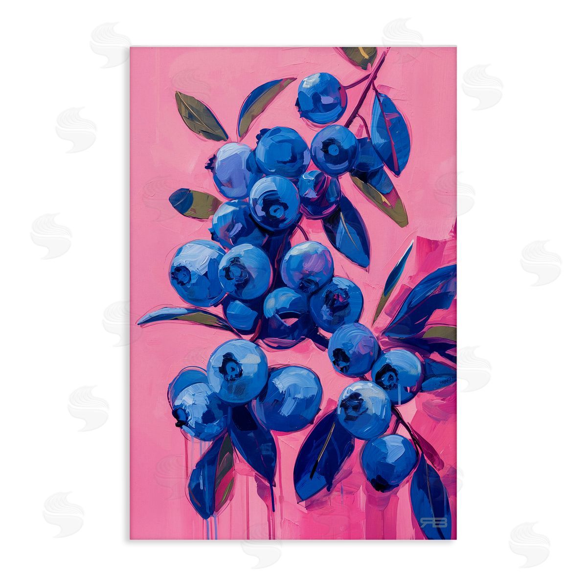 RB Vibrant Blueberries on Pink Canvas Wall Art Print