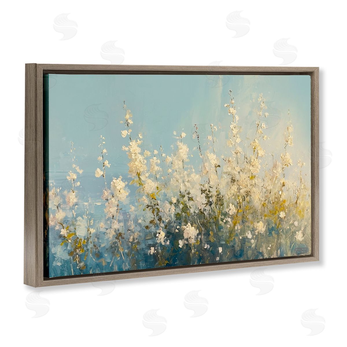 RB Blooming Spring Garden Brown Floating Frame Canvas Wall Art Print