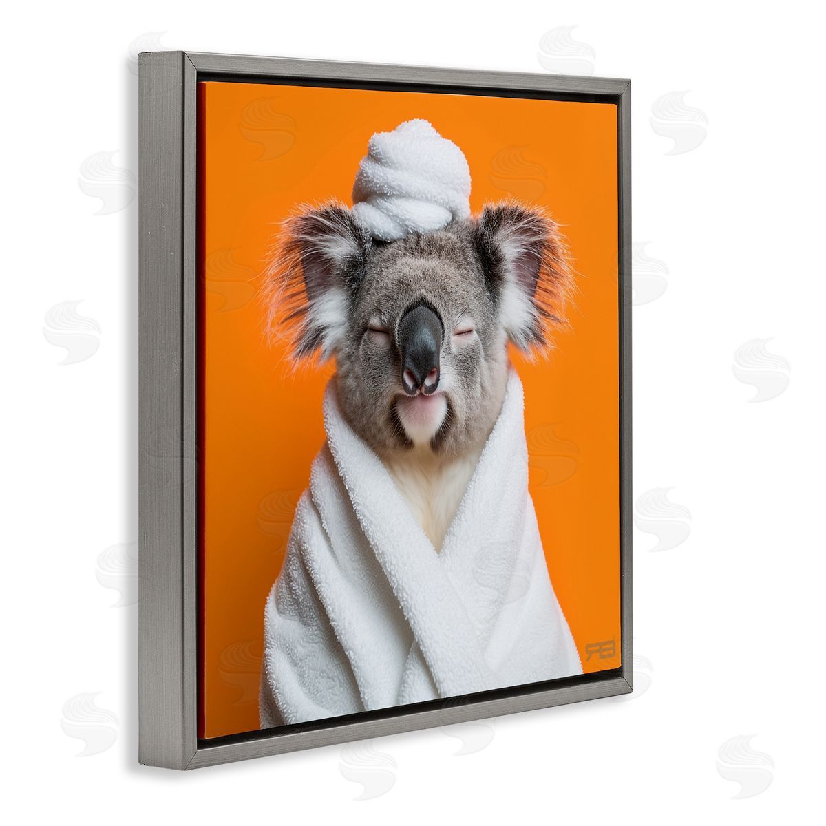 RB Relaxed Bathtime Koala Gray Floating Frame Canvas Wall Art Print