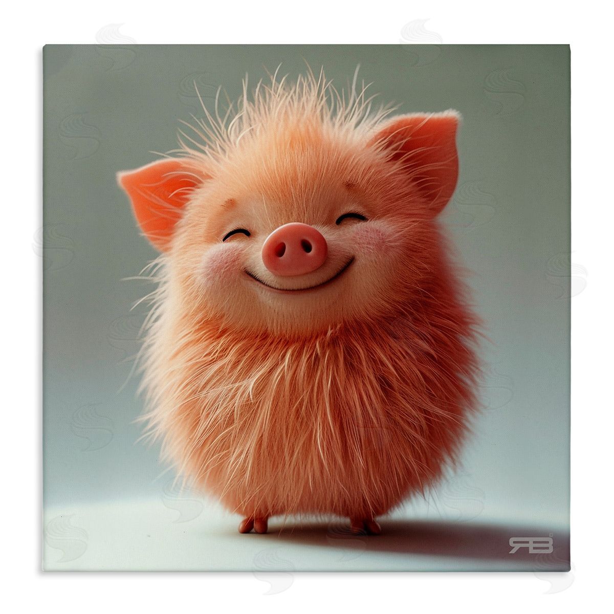RB Smiling Fluffy Piglet Canvas Wall Art Print