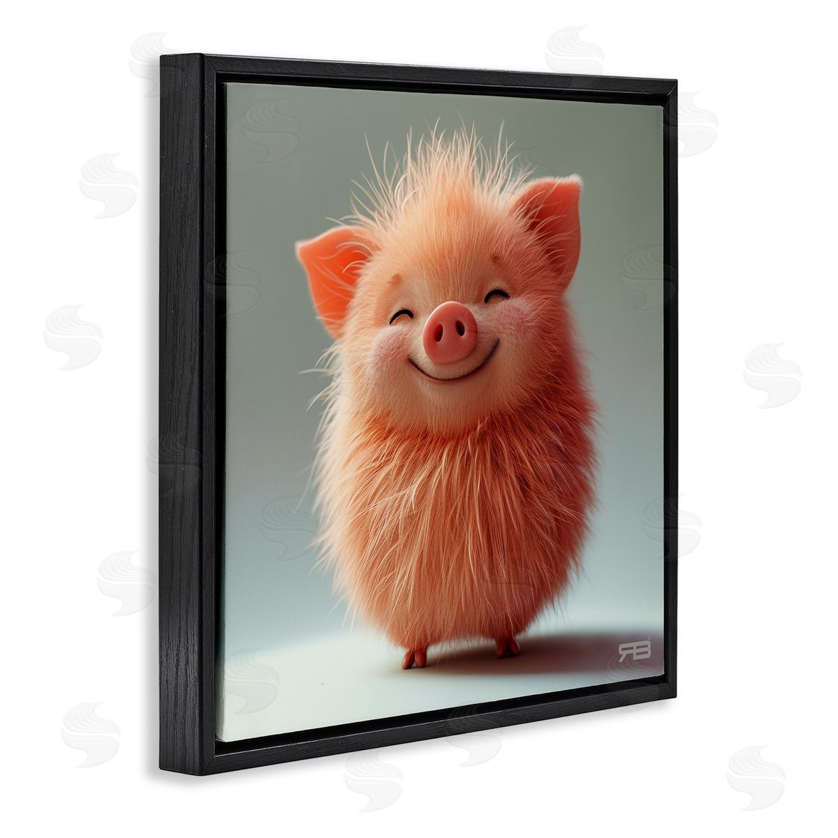 RB Smiling Fluffy Piglet Black Floating Frame Canvas Wall Art Print