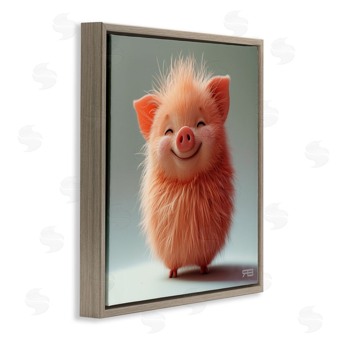 RB Smiling Fluffy Piglet Brown Floating Frame Canvas Wall Art Print