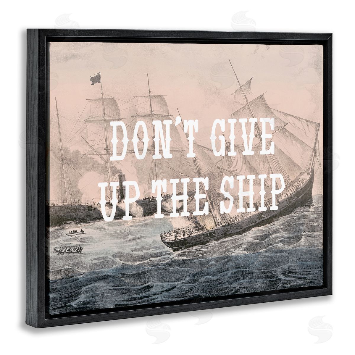 Stupell Studio Don't Give Up Ship Black Floating Frame Canvas Wall Art Print