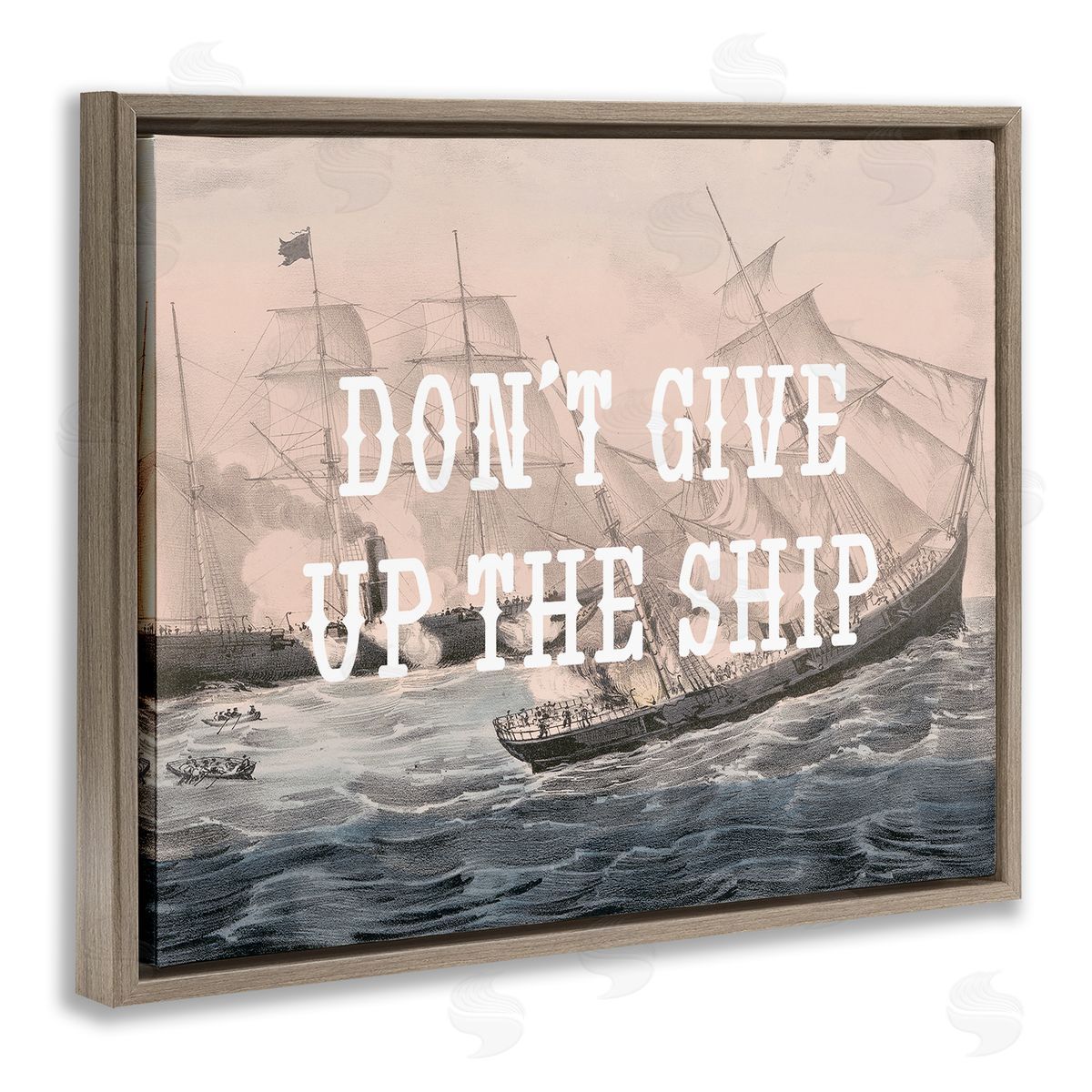 Stupell Studio Don't Give Up Ship Brown Floating Frame Canvas Wall Art Print