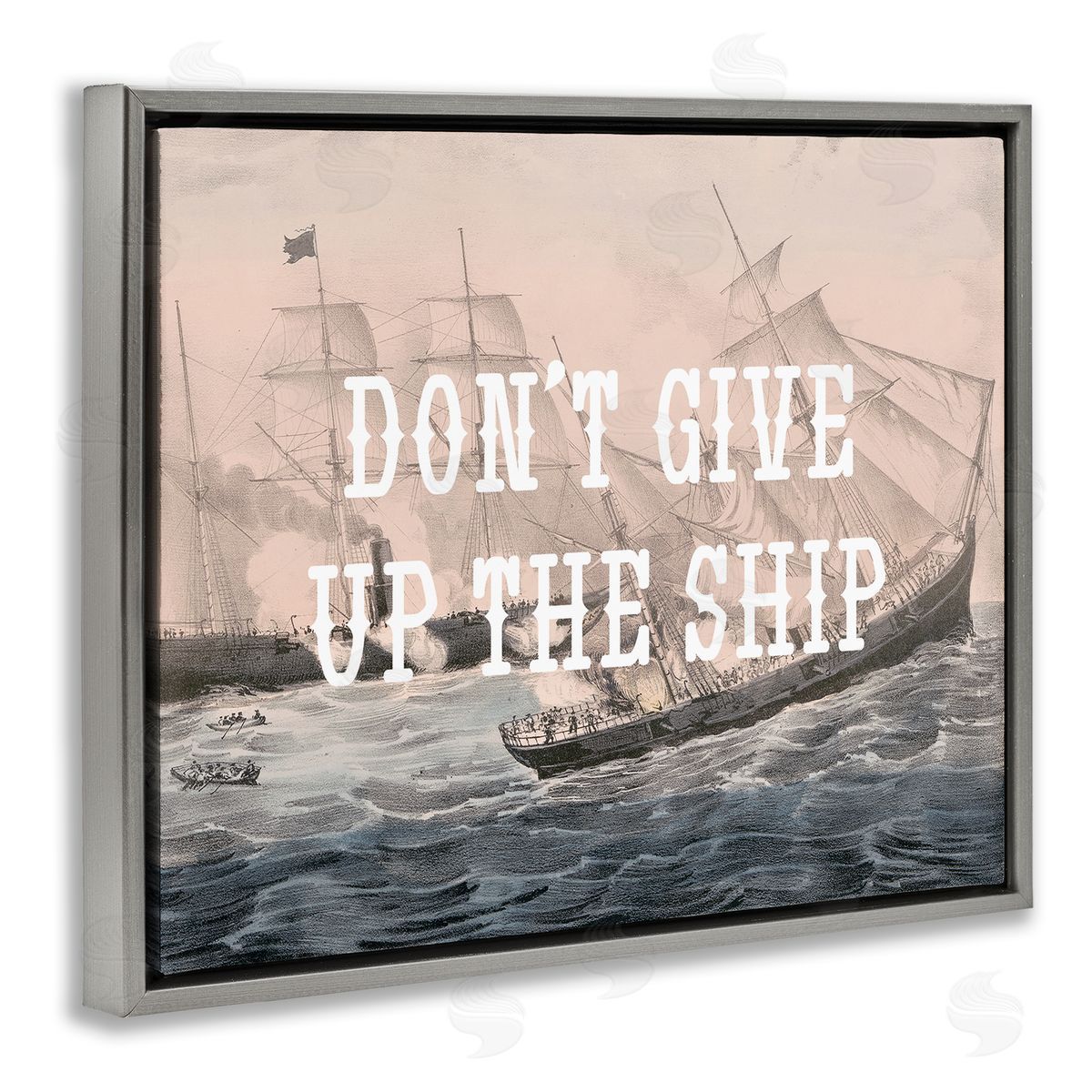 Stupell Studio Don't Give Up Ship Gray Floating Frame Canvas Wall Art Print