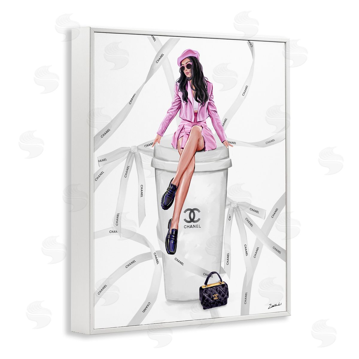 Ziwei Li Elegant Woman on Coffee Cup White Framed Giclee Wall Art Print