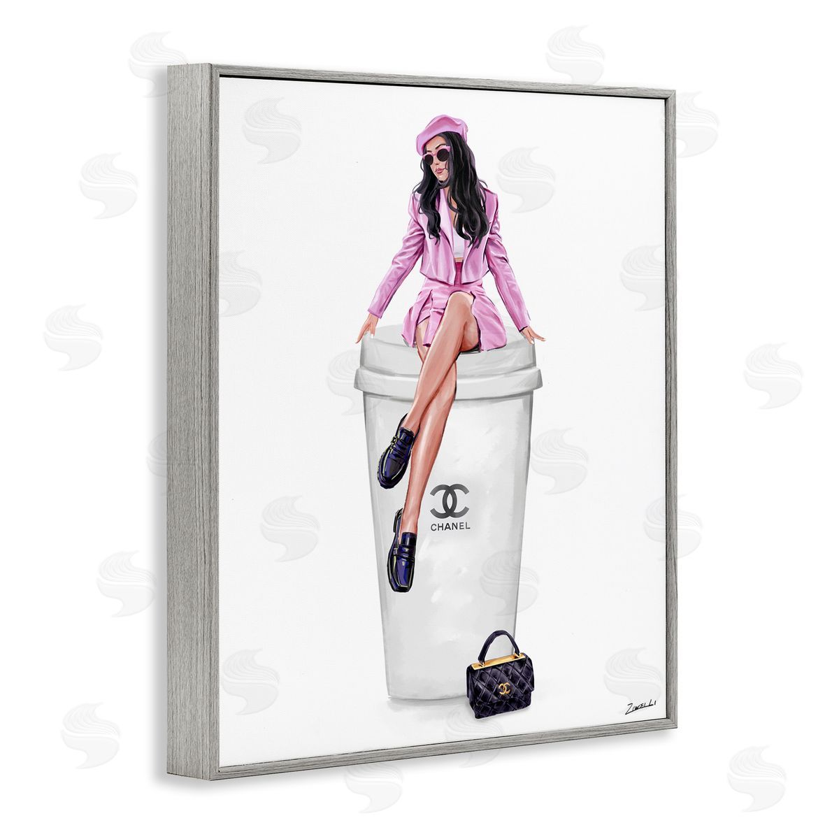 Ziwei Li Chic Fashionista Atop Coffee Gray Framed Giclee Wall Art Print