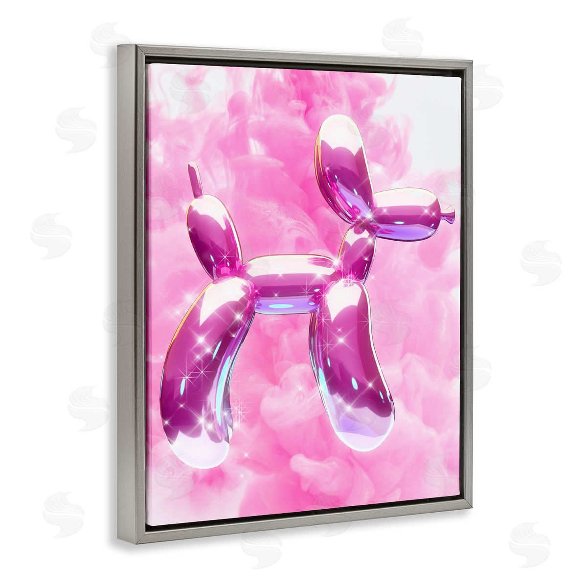 Ziwei Li Glitzy Balloon Dog Gray Floating Frame Canvas Wall Art Print