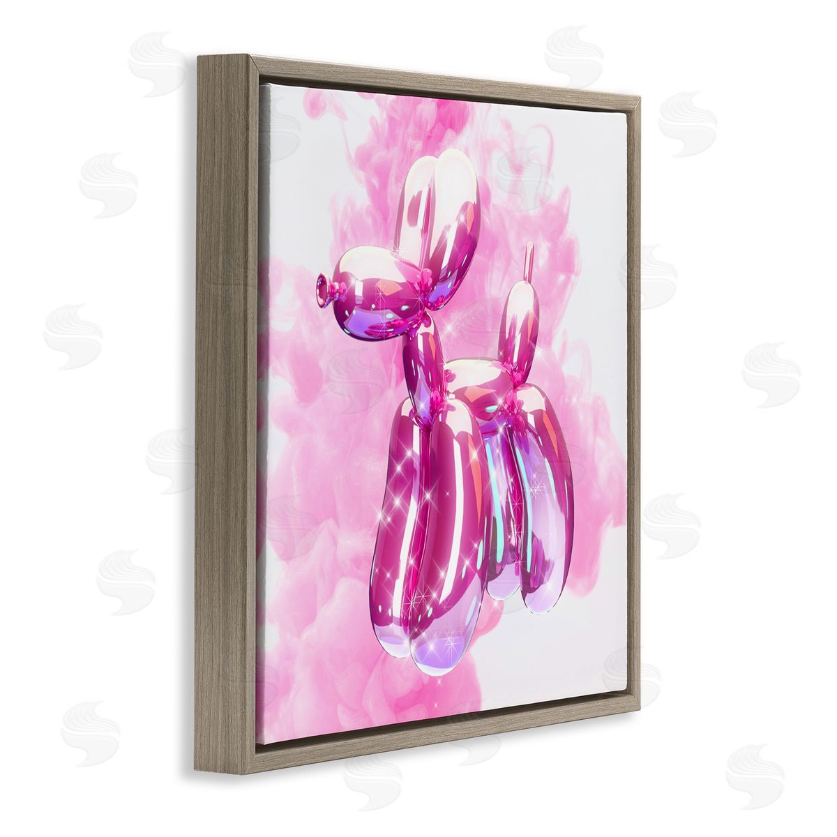 Ziwei Li Pink Glam Balloon Dog Brown Floating Frame Canvas Wall Art Print