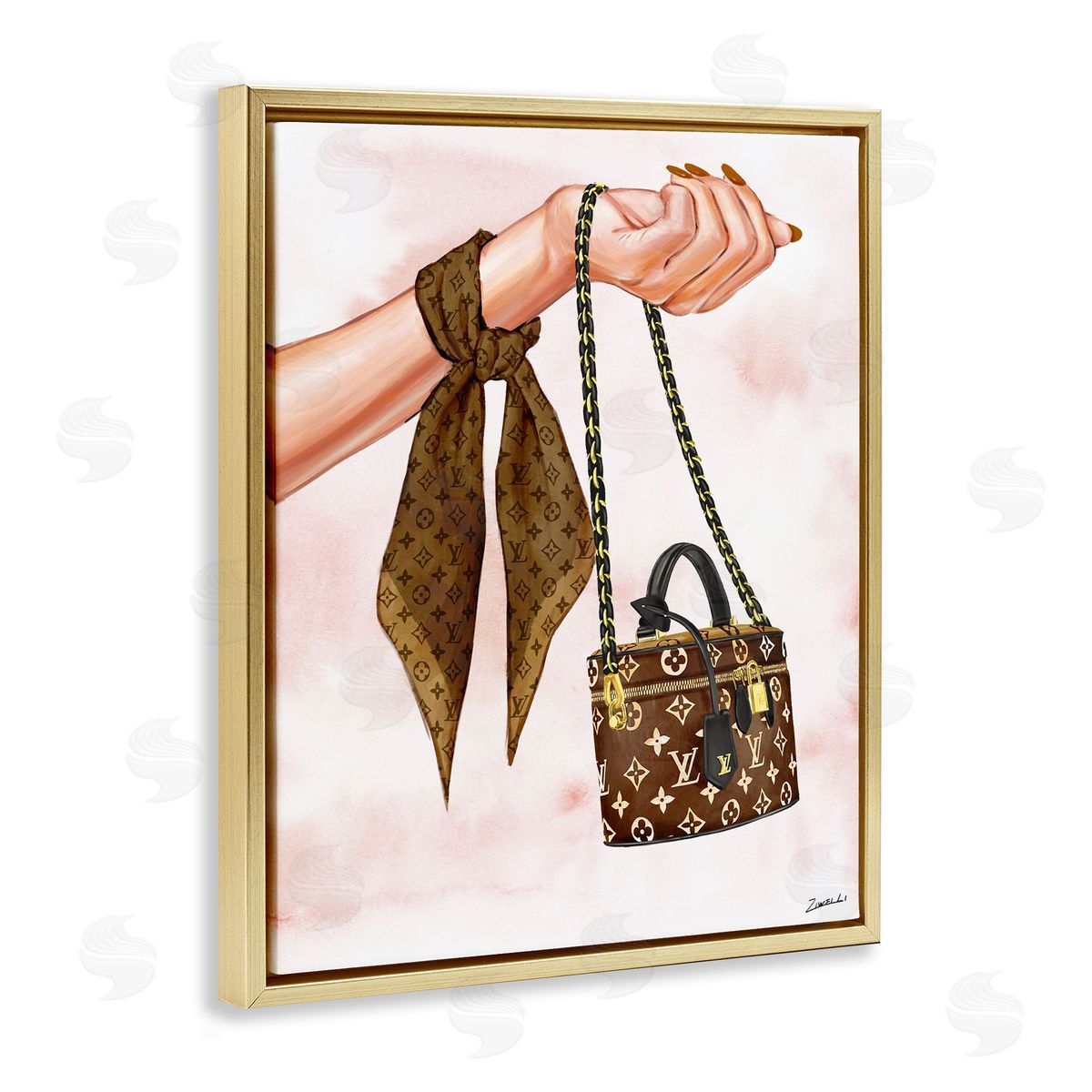 Ziwei Li Trendy Handbag on Wrist Gold Floating Frame Canvas Wall Art Print