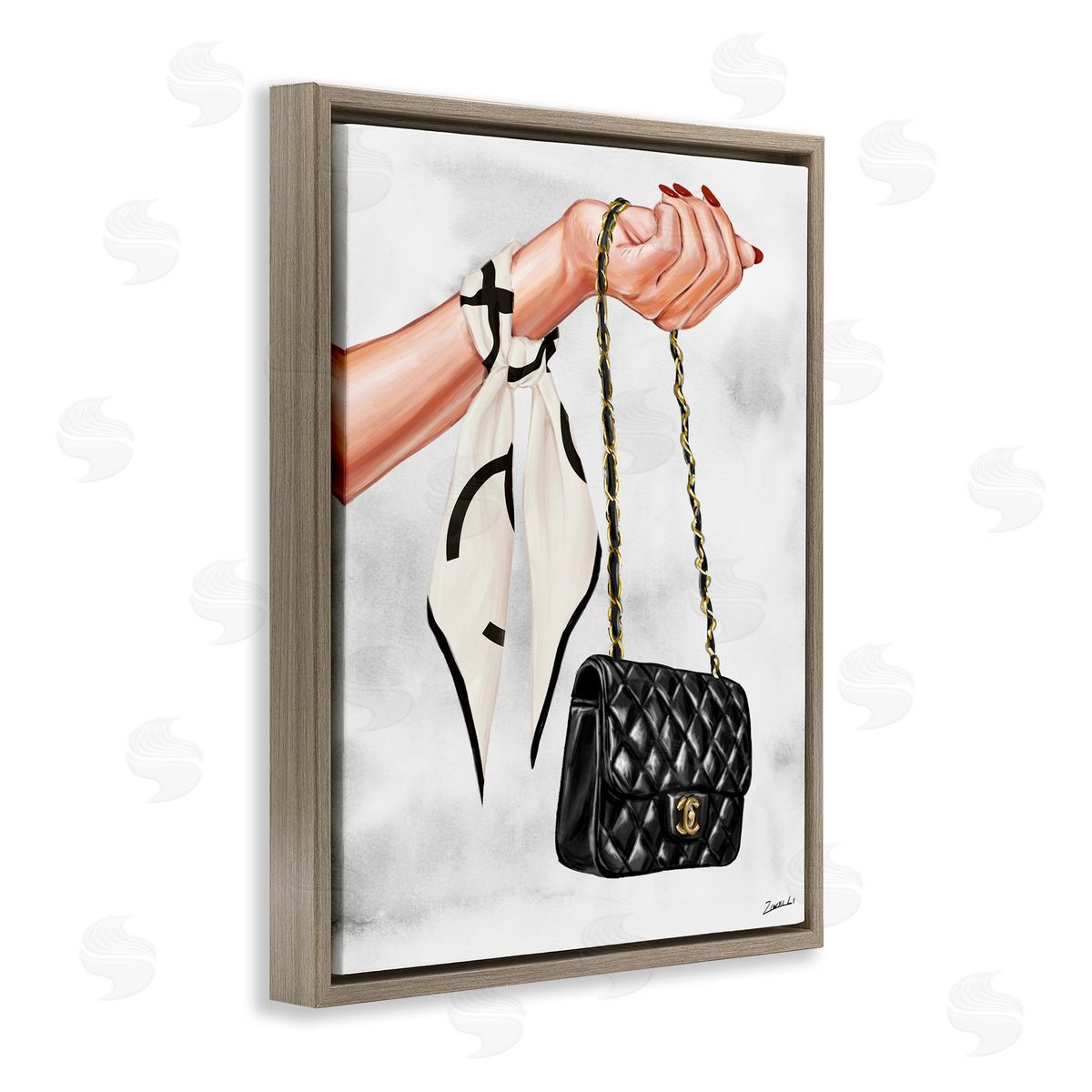 Ziwei Li Black Handbag on Wrist Brown Floating Frame Canvas Wall Art Print