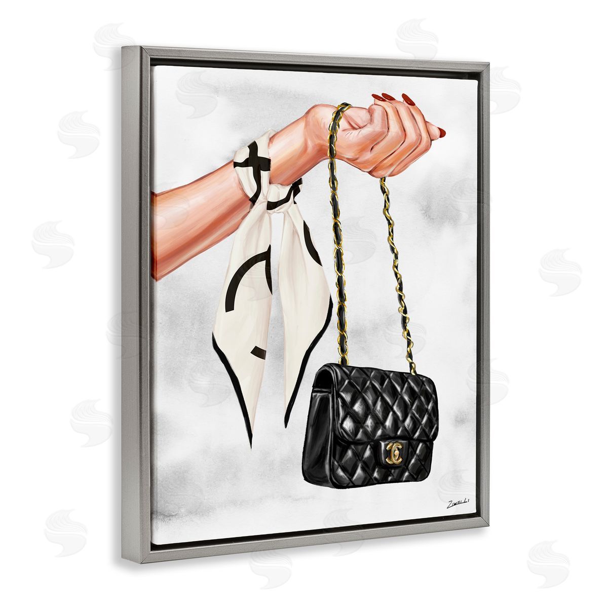 Ziwei Li Black Handbag on Wrist Gray Floating Frame Canvas Wall Art Print