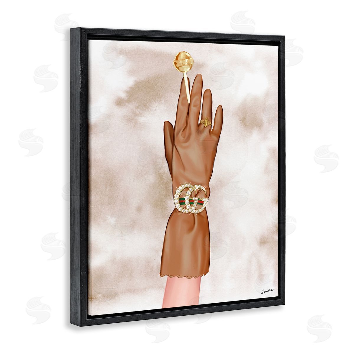 Ziwei Li Tan Glamorous Glove Black Floating Frame Canvas Wall Art Print