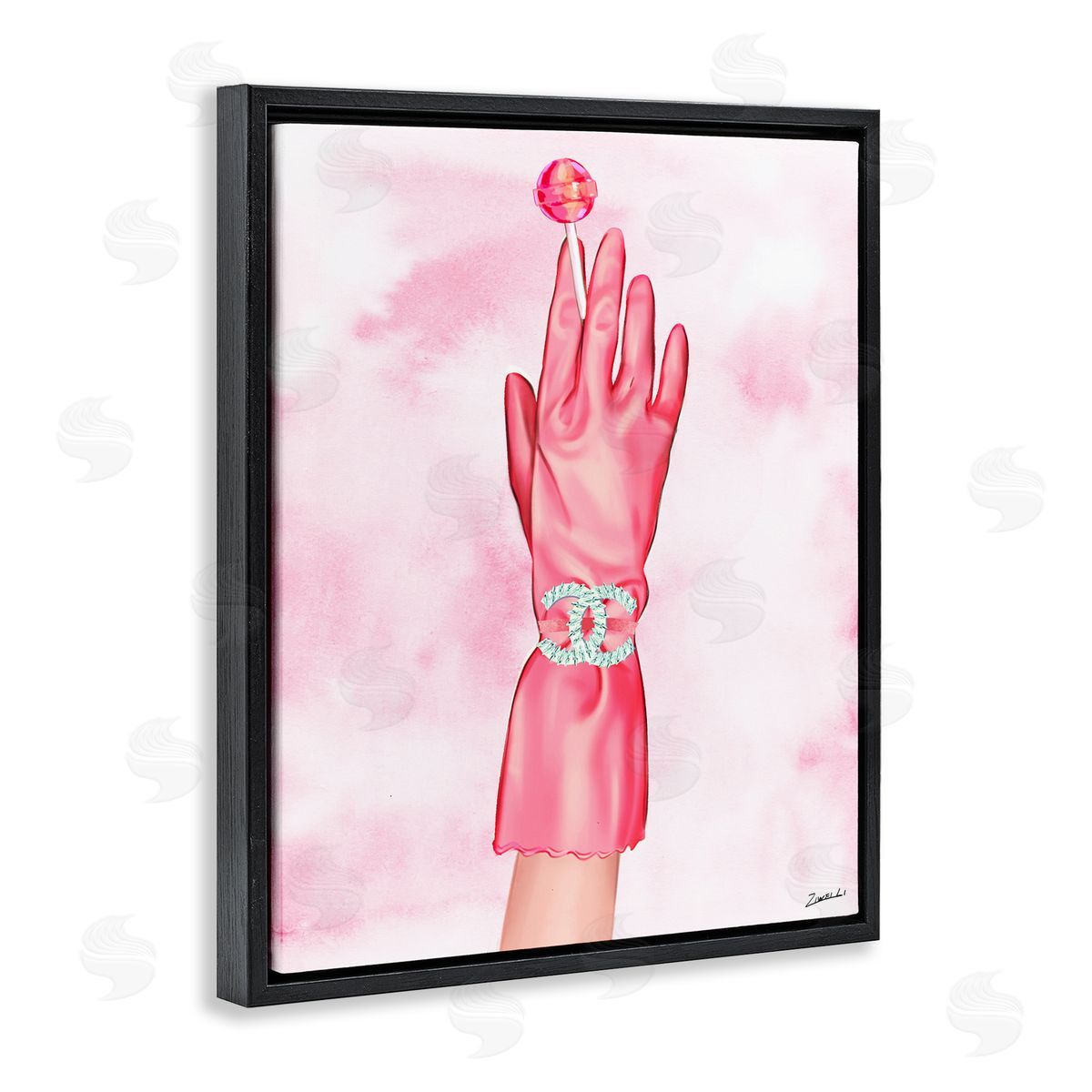 Ziwei Li Pink Glamorous Glove Black Floating Frame Canvas Wall Art Print
