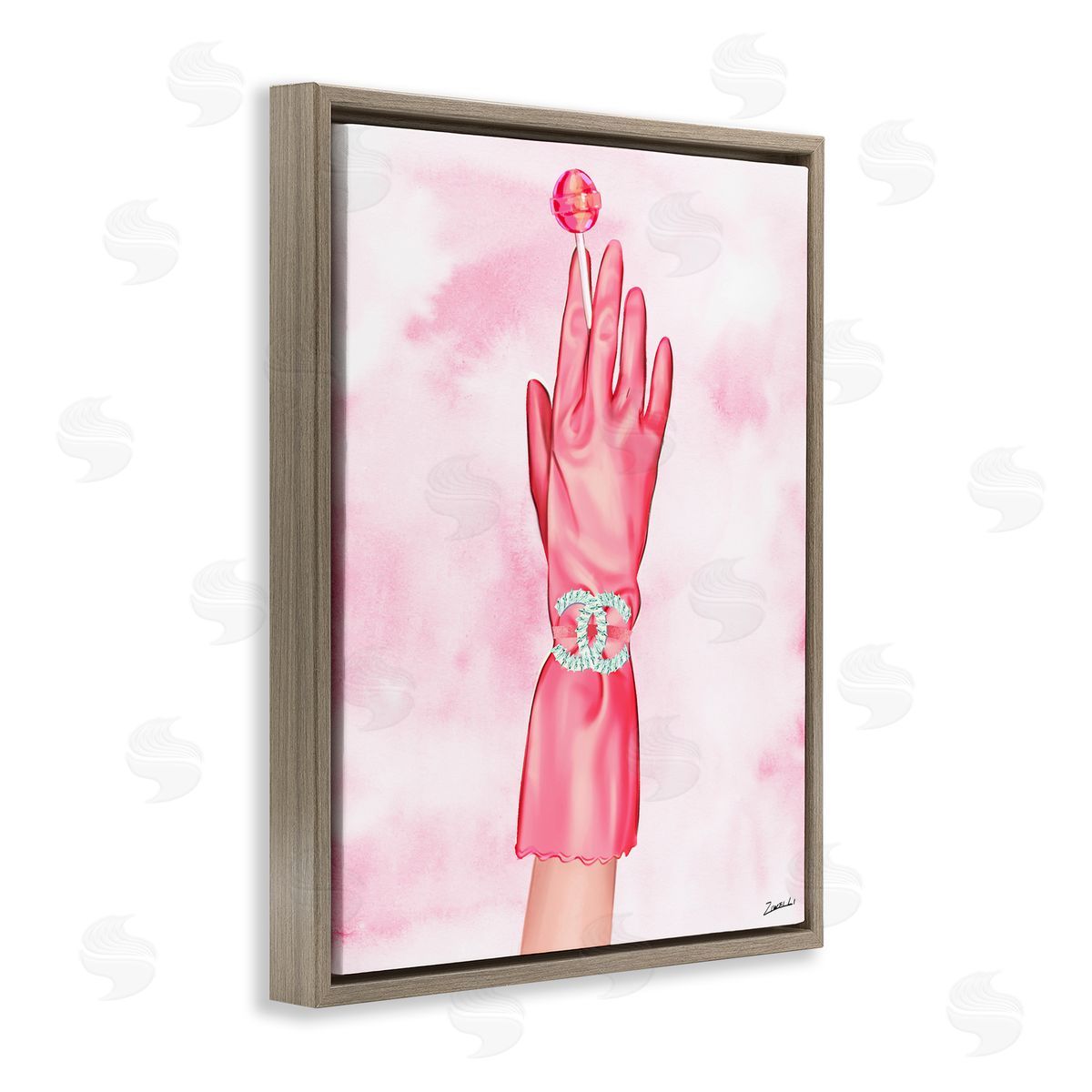 Ziwei Li Pink Glamorous Glove Brown Floating Frame Canvas Wall Art Print