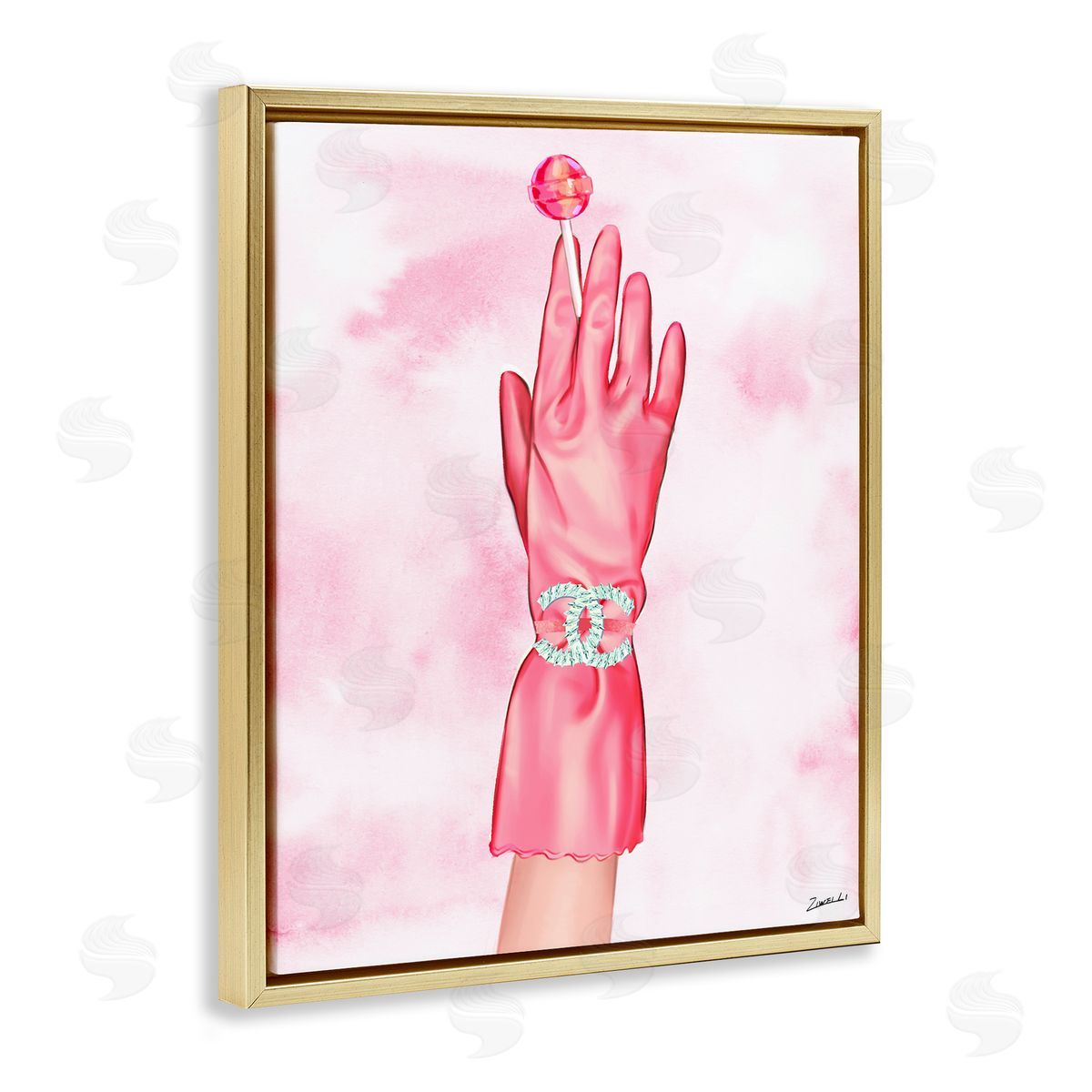 Ziwei Li Pink Glamorous Glove Gold Floating Frame Canvas Wall Art Print