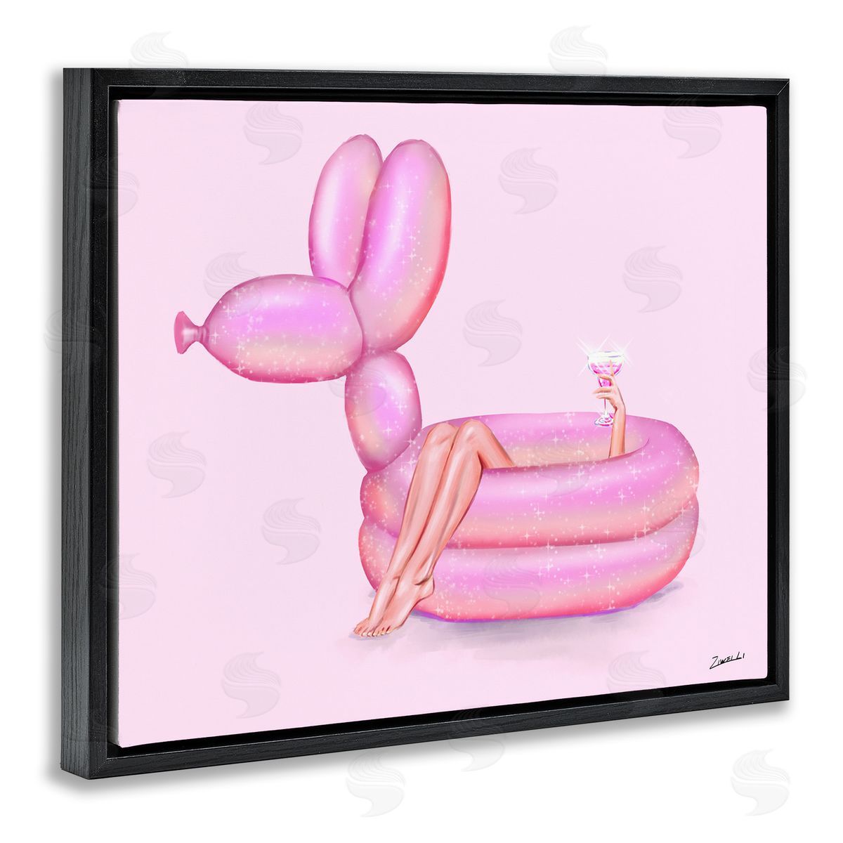 Ziwei Li Balloon Animal Pool Black Floating Frame Canvas Wall Art Print