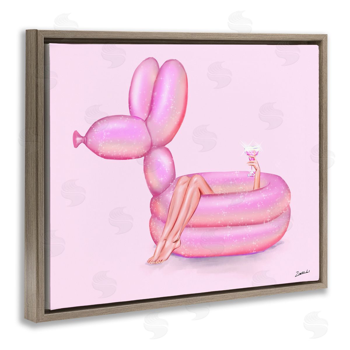Ziwei Li Balloon Animal Pool Brown Floating Frame Canvas Wall Art Print