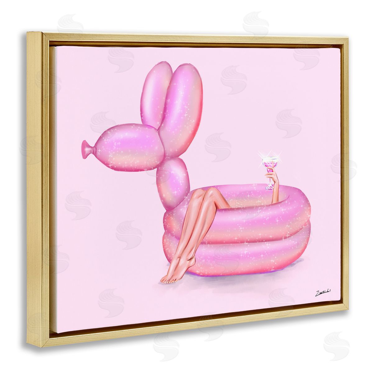 Ziwei Li Balloon Animal Pool Gold Floating Frame Canvas Wall Art Print