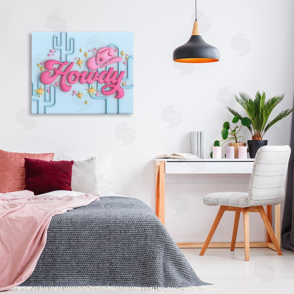 Ziwei Li Retro Howdy & Cactus Canvas Wall Art Print in Room