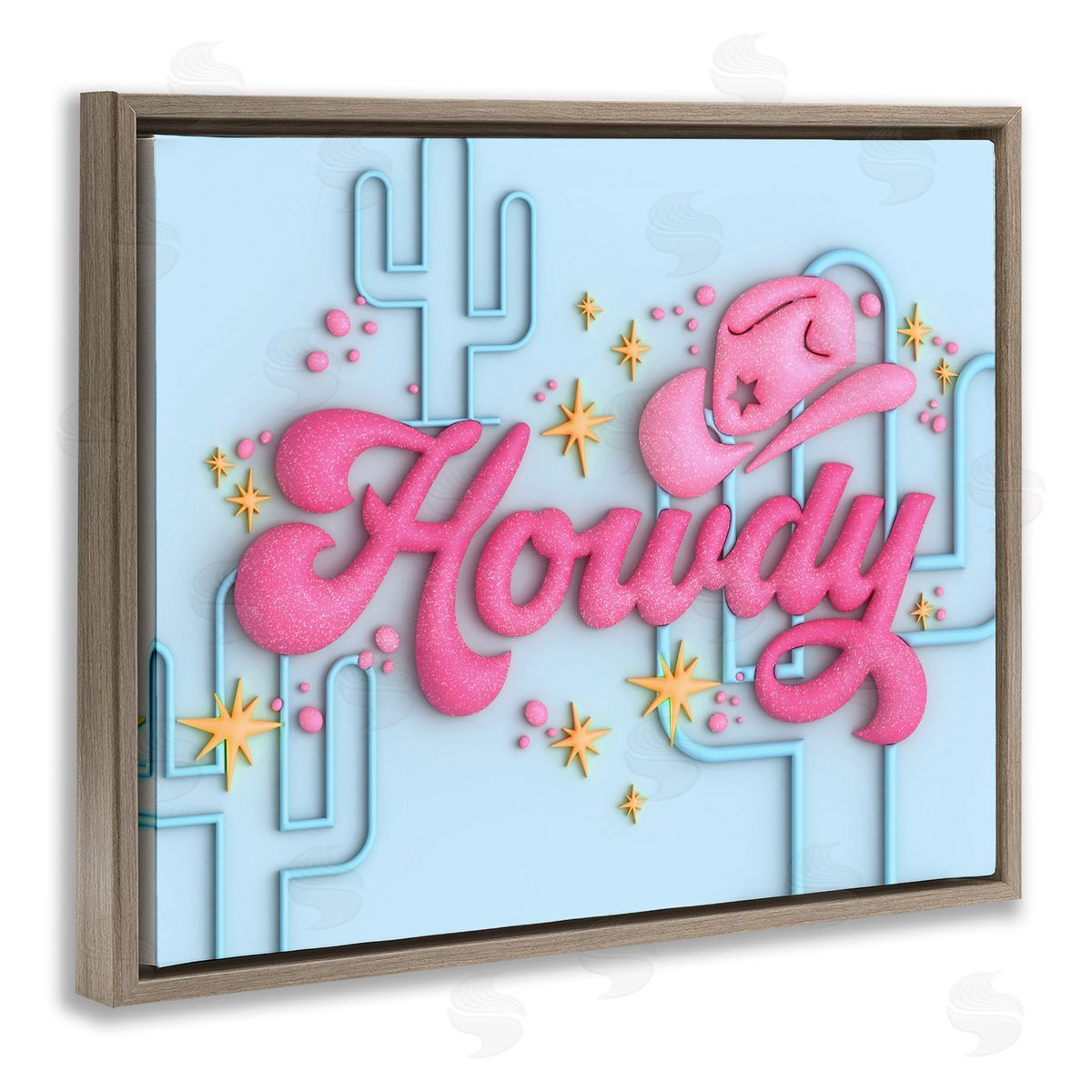 Ziwei Li Retro Howdy & Cactus Brown Floating Frame Canvas Wall Art Print