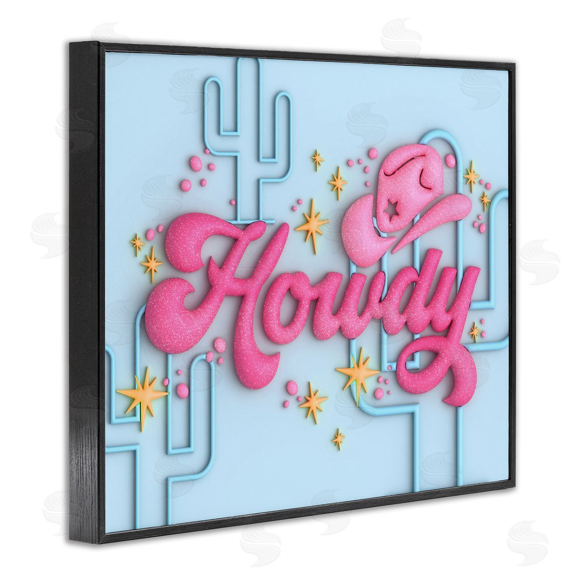 Ziwei Li Retro Howdy & Cactus Black Framed Giclee Wall Art Print