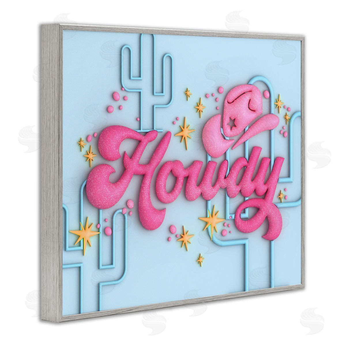 Ziwei Li Retro Howdy & Cactus Gray Framed Giclee Wall Art Print