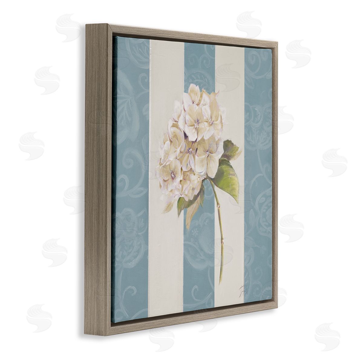 Patricia Pinto Vintage Hydrangea Sprig Brown Floating Frame Canvas Wall Art Print