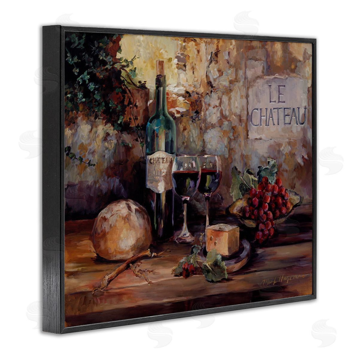 Marilyn Hageman Parisian Wine and Cheese Black Framed Giclee Wall Art Print