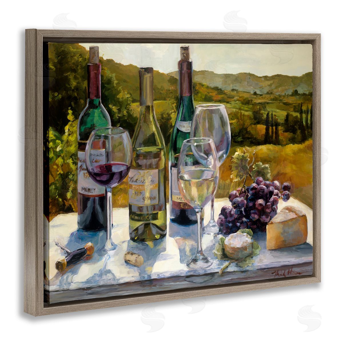 Marilyn Hageman Wine and Cheese Vineyard Brown Floating Frame Canvas Wall Art Print
