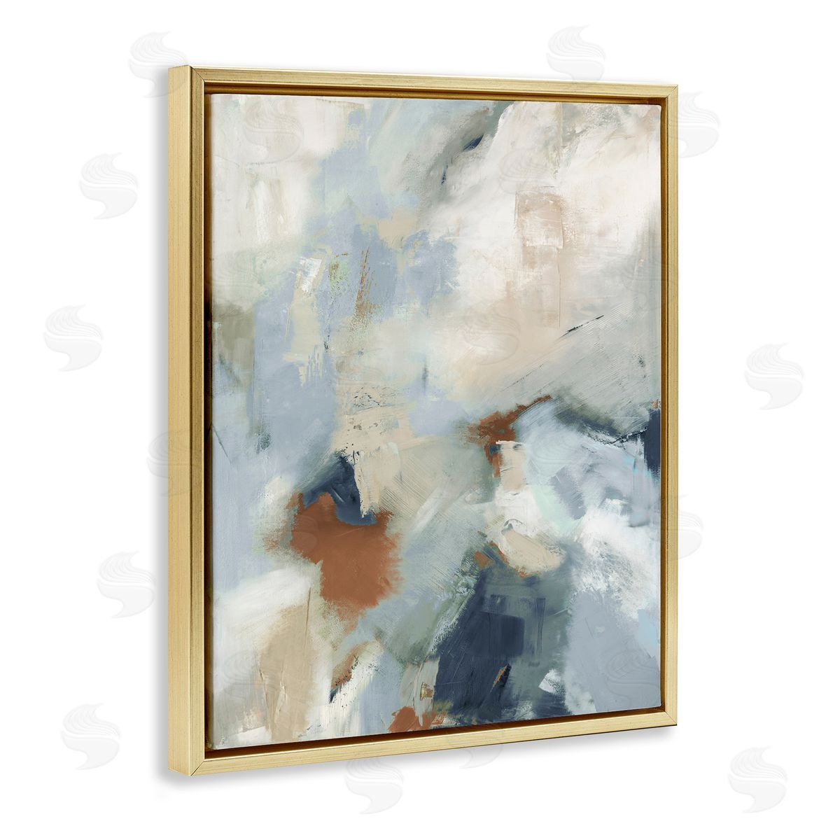 Michele Gort Foggy Ombre Brush Strokes Gold Floating Frame Canvas Wall Art Print