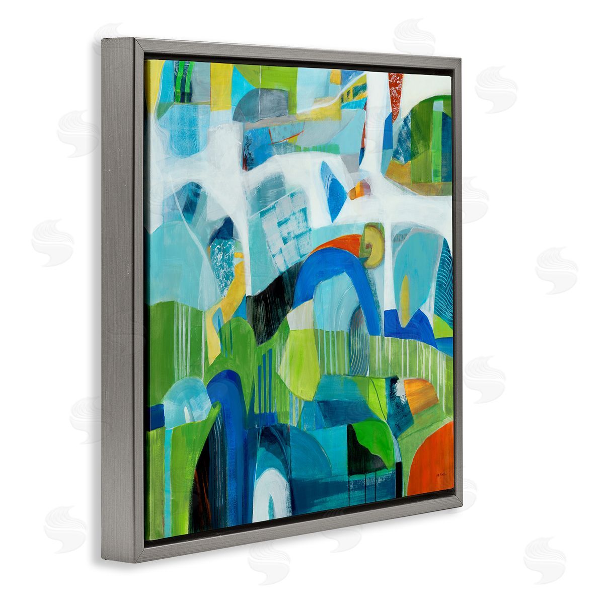 Jill Martin Restless Bright Shapes Gray Floating Frame Canvas Wall Art Print