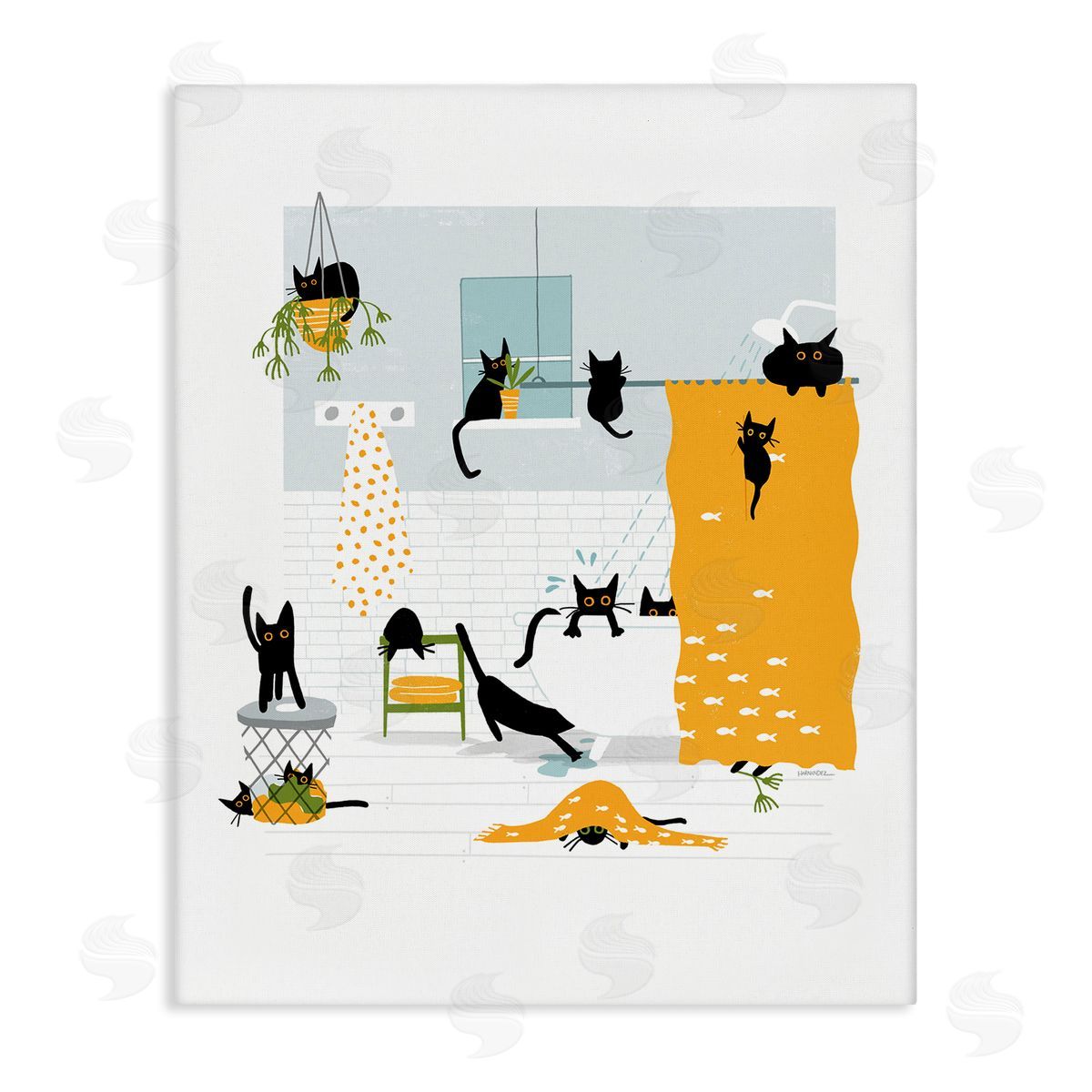 Leeza Hernandez Black Cats Bath Time Canvas Wall Art Print