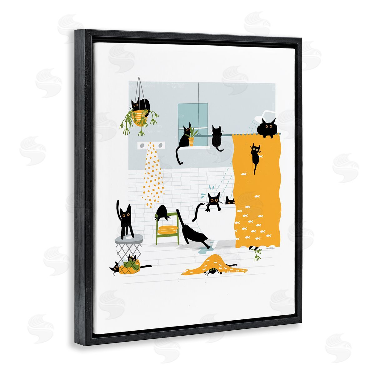 Leeza Hernandez Black Cats Bath Time Black Floating Frame Canvas Wall Art Print
