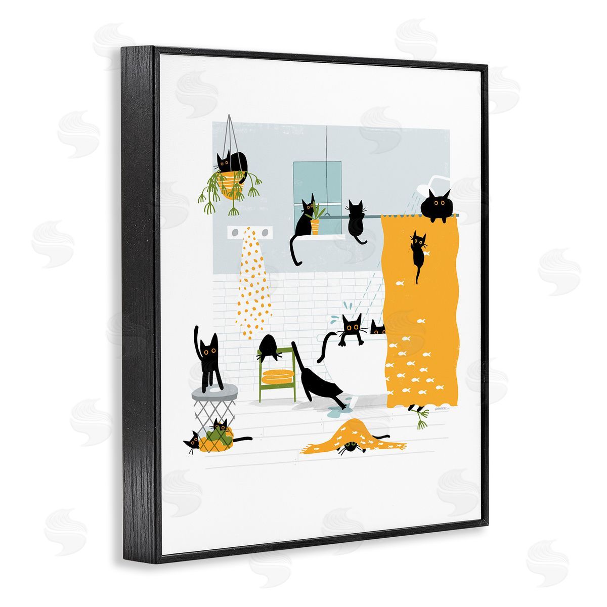 Leeza Hernandez Black Cats Bath Time Black Framed Giclee Wall Art Print