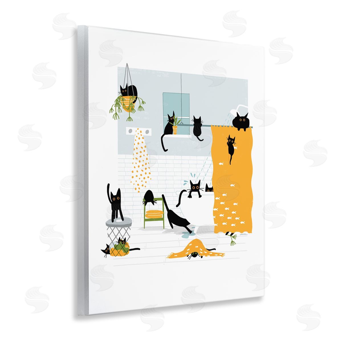 Leeza Hernandez Black Cats Bath Time Wooden Wall Plaque Art Print