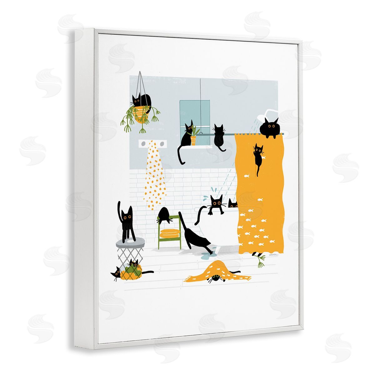 Leeza Hernandez Black Cats Bath Time White Framed Giclee Wall Art Print