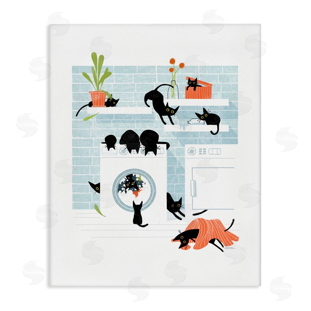 Leeza Hernandez Black Cats in Laundry Canvas Wall Art Print