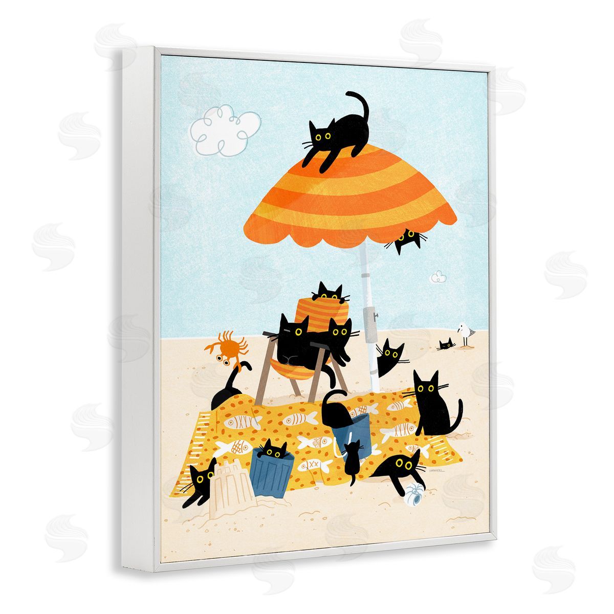 Leeza Hernandez Black Cat Beach Day White Framed Giclee Wall Art Print