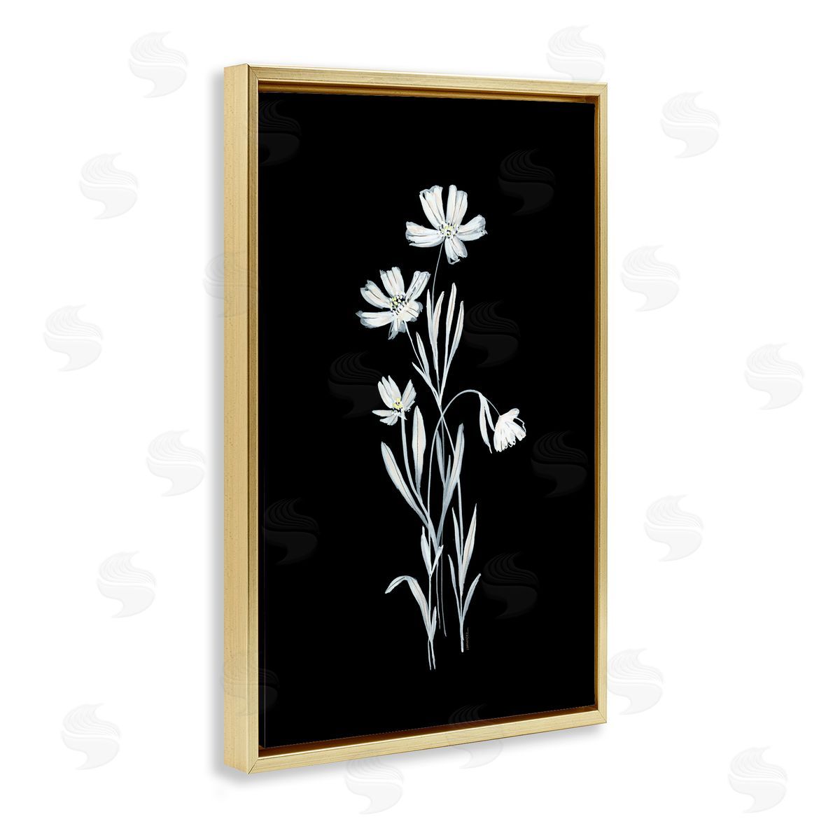 Leeza Hernandez Tall Stems on Black Gold Floating Frame Canvas Wall Art Print