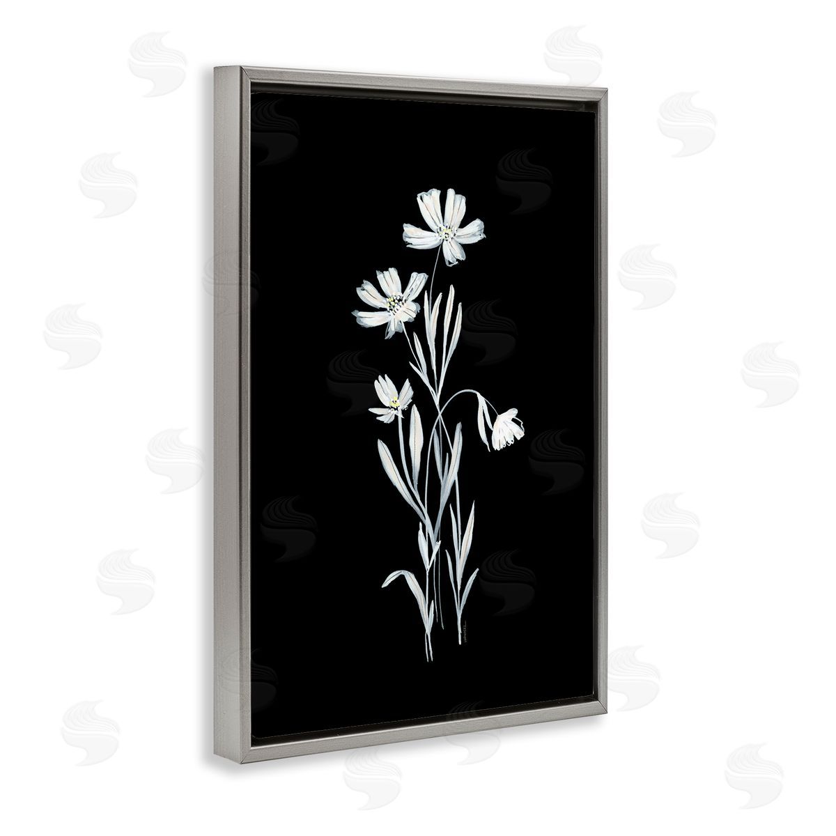 Leeza Hernandez Tall Stems on Black Gray Floating Frame Canvas Wall Art Print